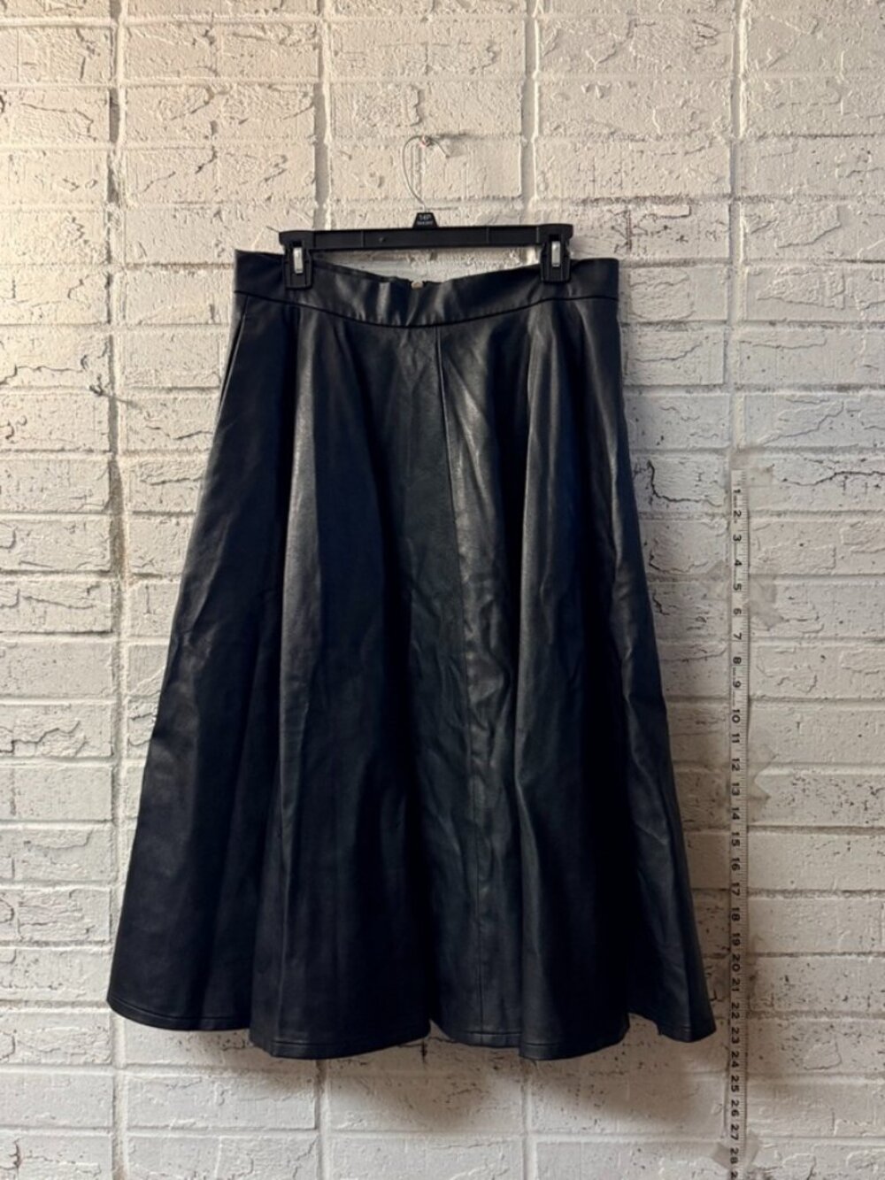 Vixen by Micheline Pitt Black Faux Leather Circle Midi Skirt XL Pinup Rockabilly